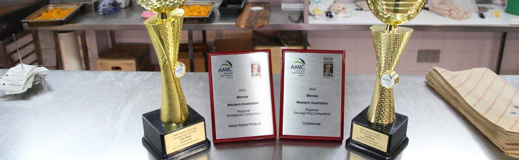 Fussy meats awards and certificates for sausage competitions in Australia, showcasing excellence in meat products.